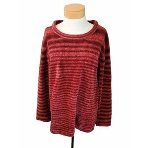 Denim & Co. Sweater Womens Size Large Red Long Sleeve Ombre Stripped Long Sleeve